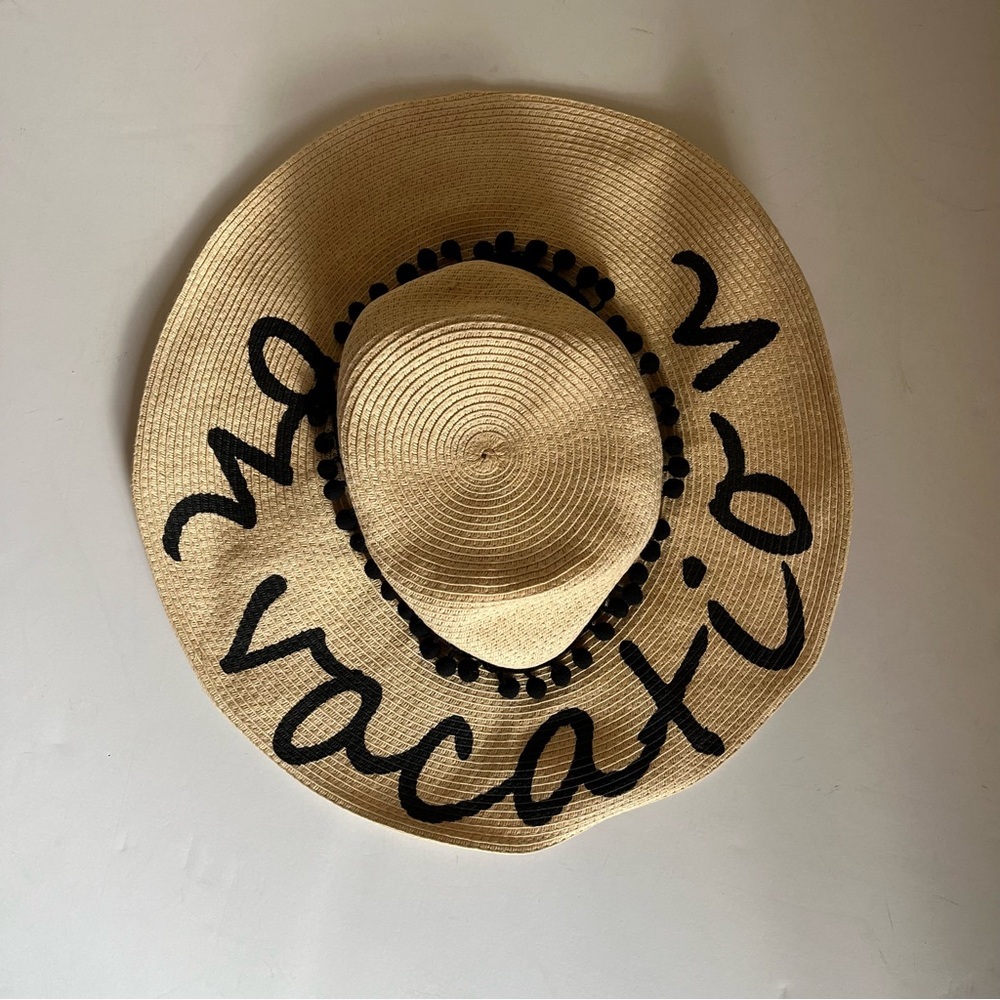 August Hat Co. Tan Sunhat with 'On Vacation' Message - Wide Brim and Tassels
